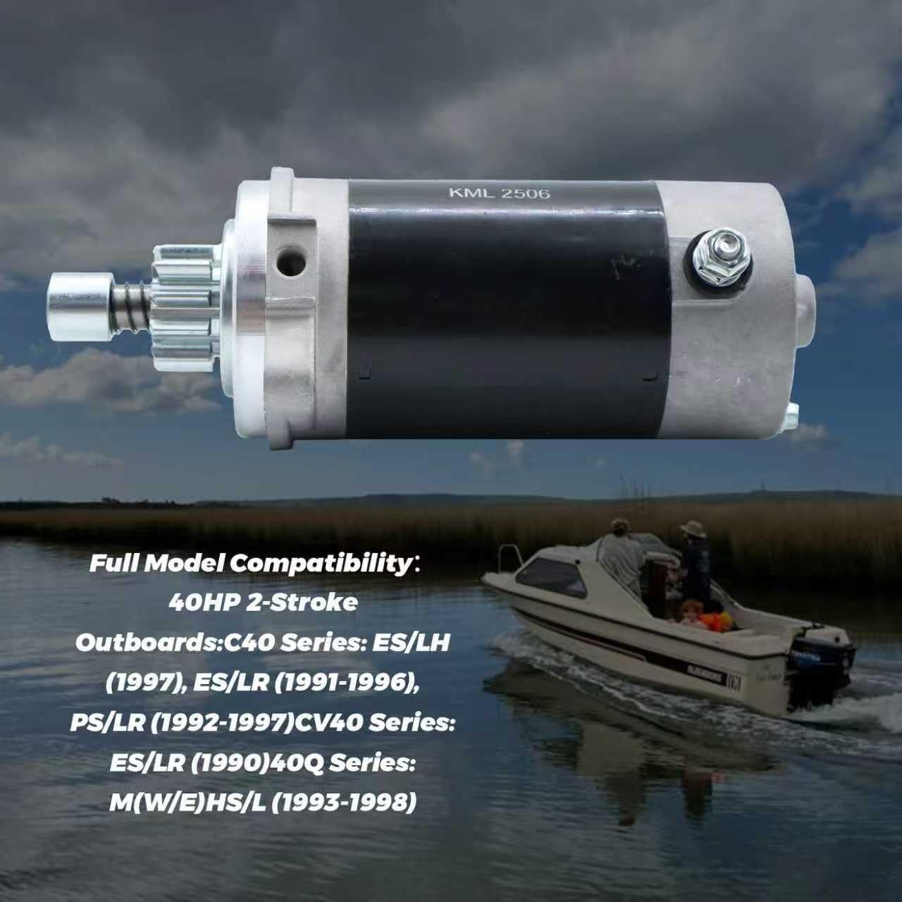 LOONGPART Starter Motor Compatible with Yamaha 2-Stroke Outboard 30HP 40HP CV30EL CV40EL C40 40Q 689-81800-11-00 689-81800-12 689-81800-13