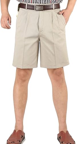 Yeokou Pantalones cortos de golf con parte delantera plisada Oxford para hombre