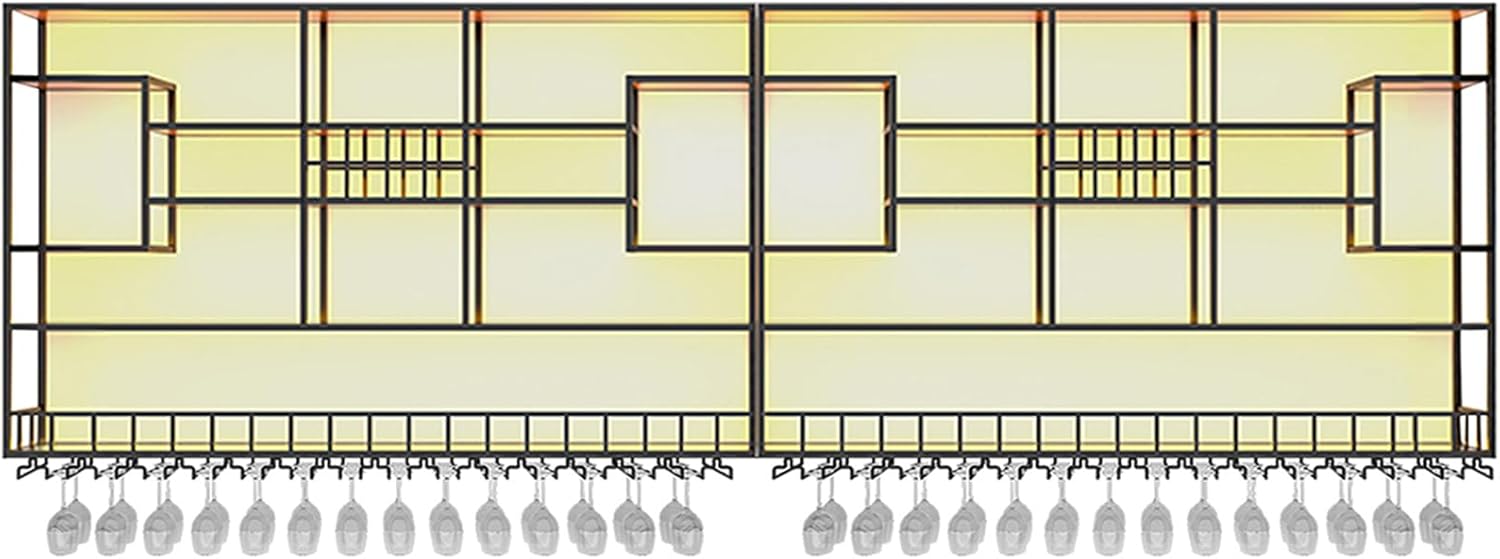 Industrial Wall Mounted Wine Rack with Hanging Storage for Bar Kitchen Home Bar Bottle Display Shelf for Wine Glasses and Bottles (Size: 360×20×120cm)