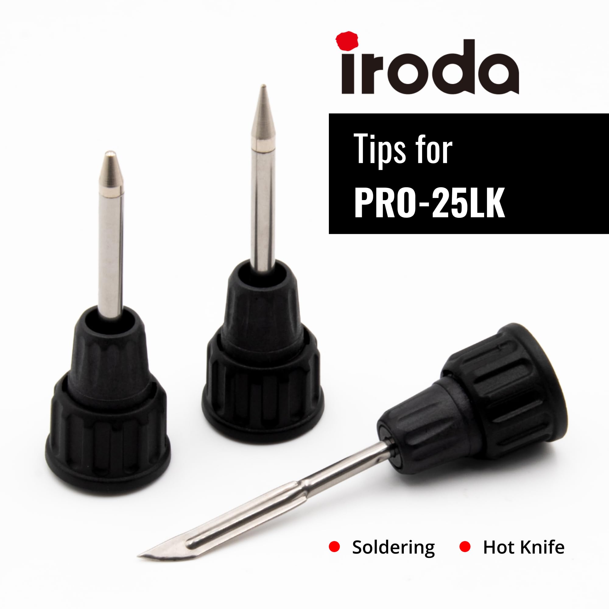 Iroda Solderpro 25LK Lot de pointes à souder de rechange pour fer à souder rechargeable avec batterie et pointe conique et couteau chaud.