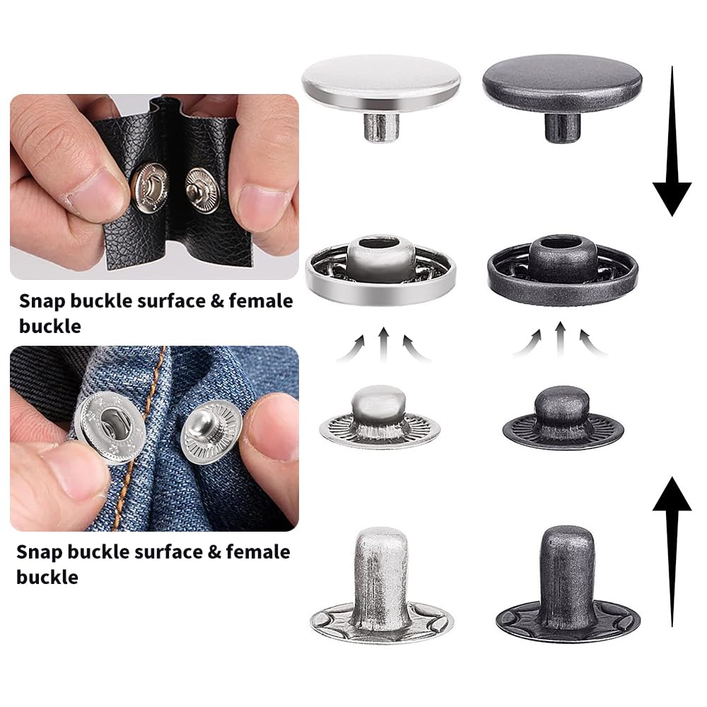 120 Bottoni A Pressione Metallici Con Attrezzi - Per Cucito, Pelletteria, Fai Da Te, 4 Colori