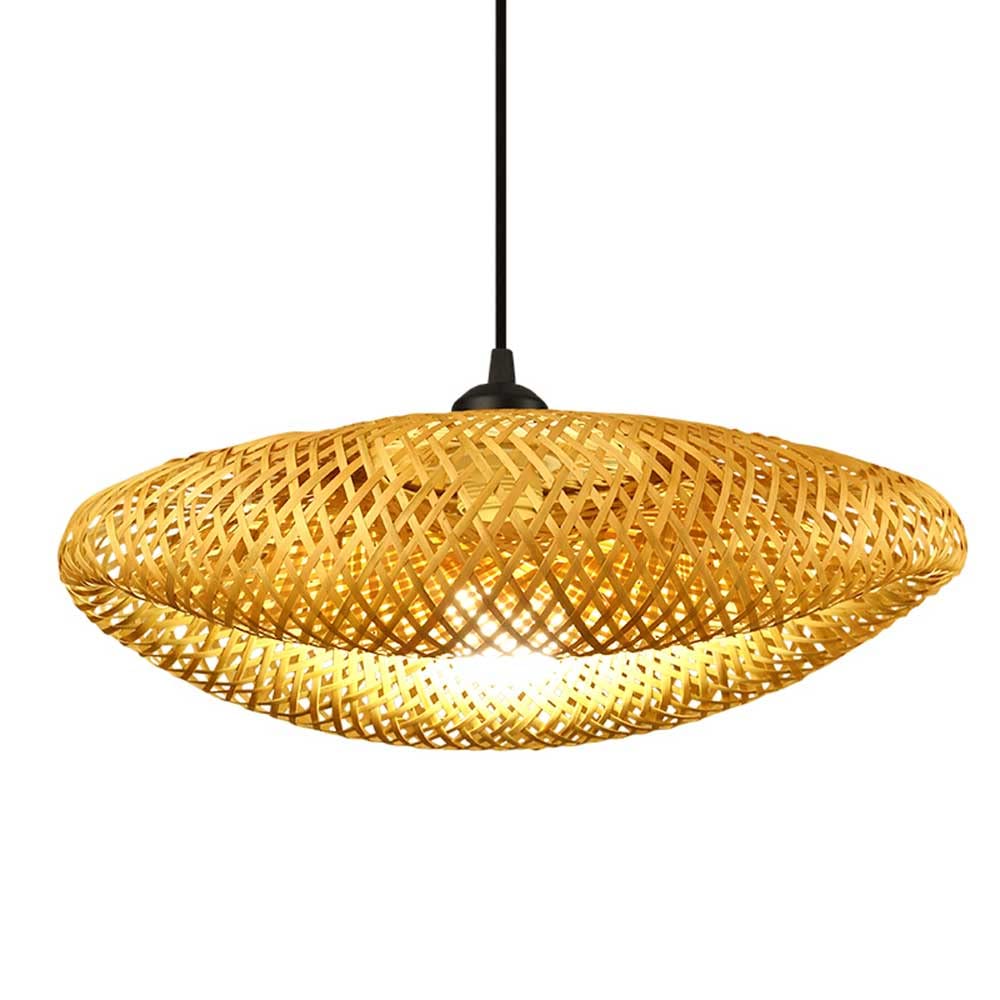 OZBMA Modern Hanging Ceiling Light Fixture Living Room Pendant Lighting for Kitchen Boho Decor Shape Woven Natural Wicker Bamboo Bulb Guard Lamp (Bulb Not Include) (size_name 40cm)