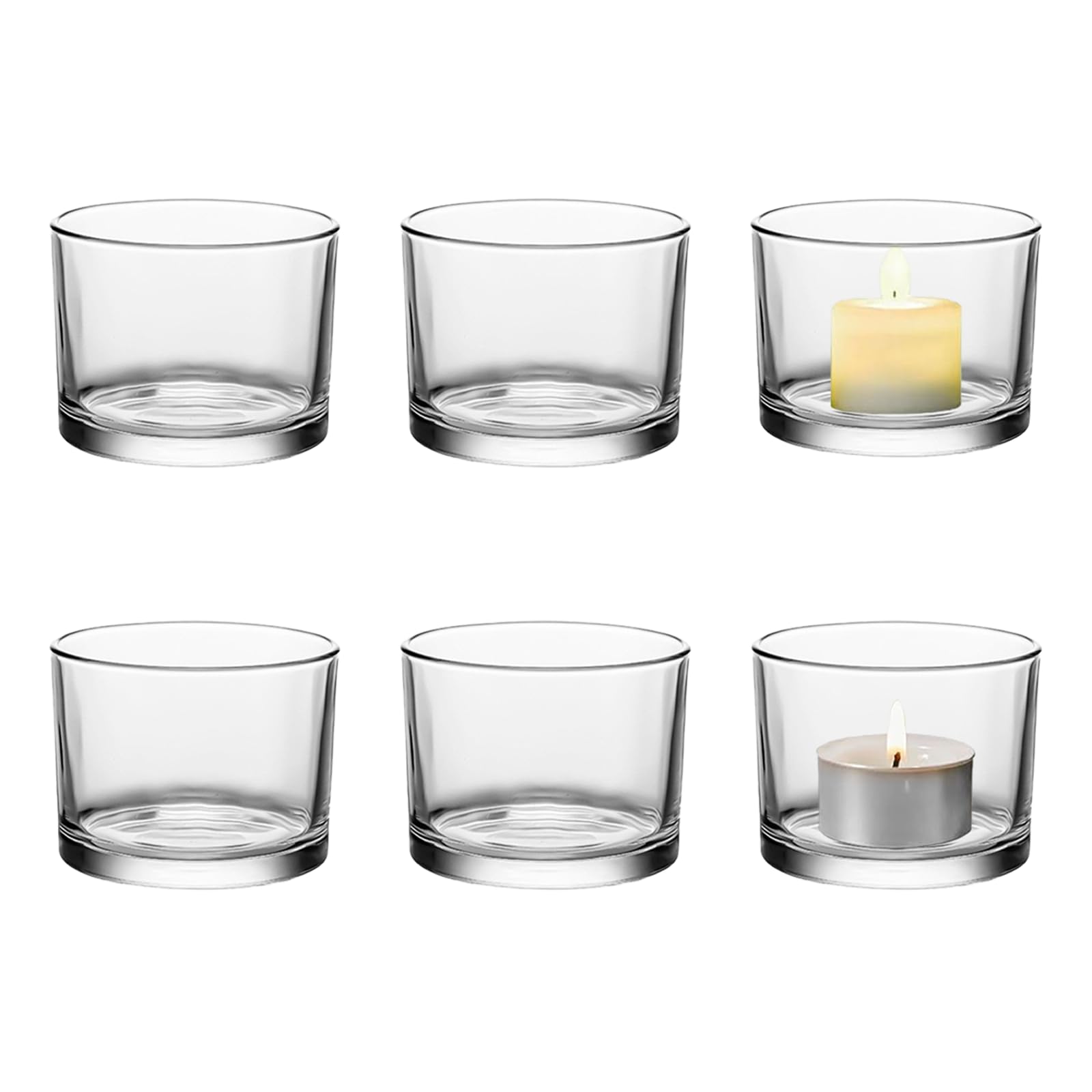 Tea Light Candle Holders Set of 6, Big Tealight Holders Glass (Γ7.5cm X H 5cm) Tealight Holders for Wedding, Party, Home Decor, Christmas Decoration