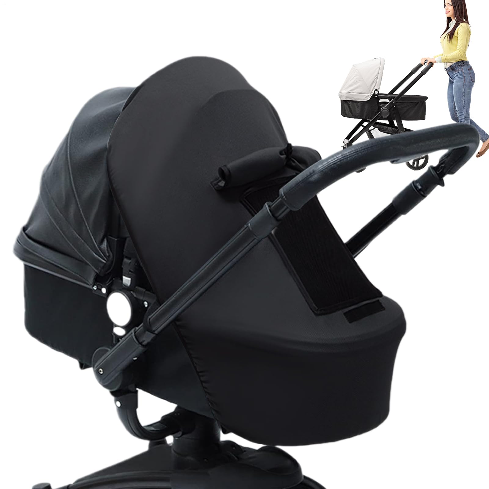 Pram Sun Shade - Sun Shade for Stroller | UV Protection Canopy for Pushchair | 360-Degree Shielding Stroller Cover | Rain Cover for Pram Accessories for Daily Travel, Picnic, Shopping, Camping