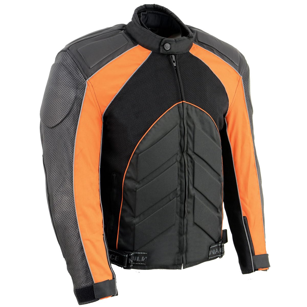 SH2153 Men's Black CE Armored Motorcycle Textile and Leather Combo Jacket