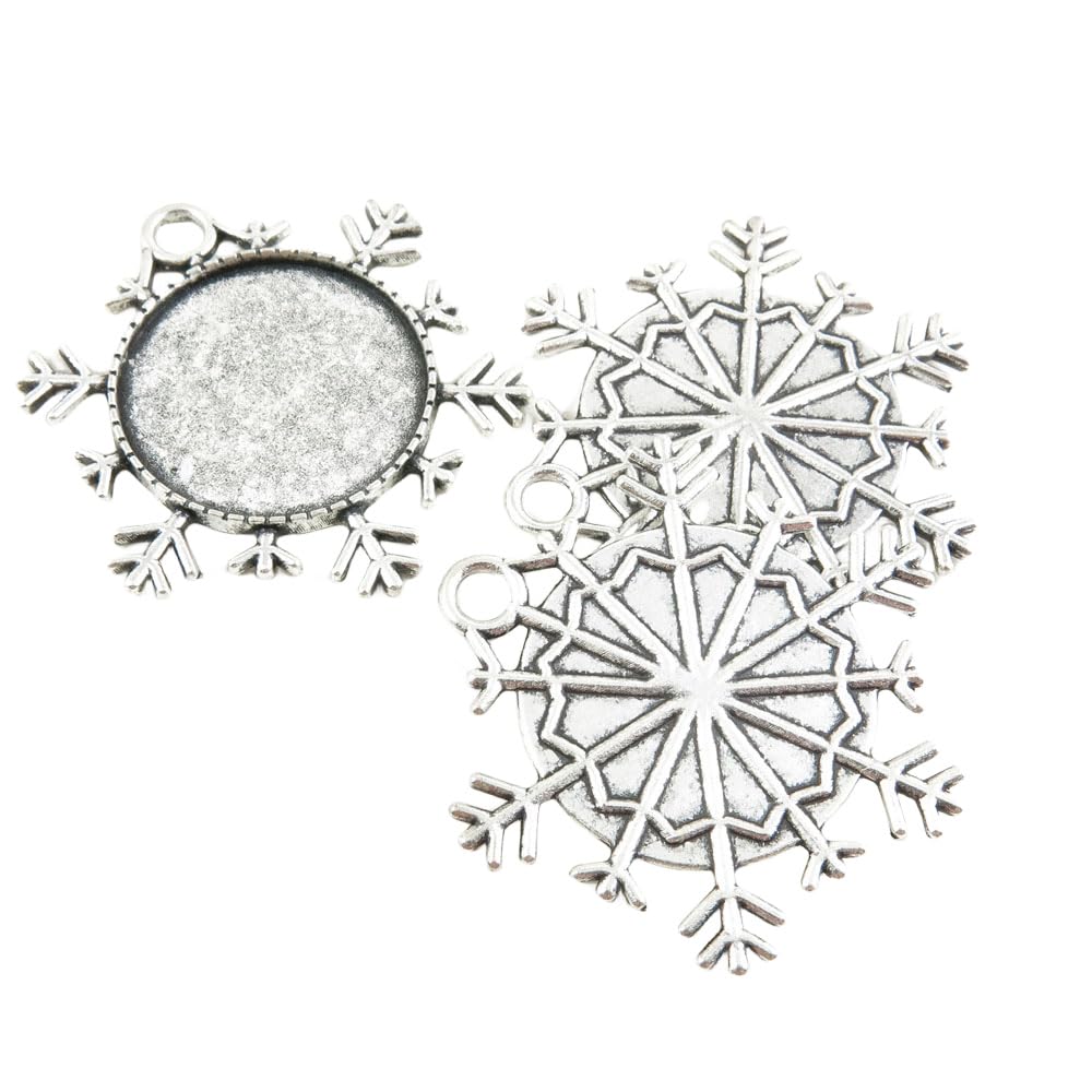 40 Pieces Antique Silver Tone Jewellery Charms Crafts Arts Making Beading K8UJ3W Snowflake Cabochon Base 25mm