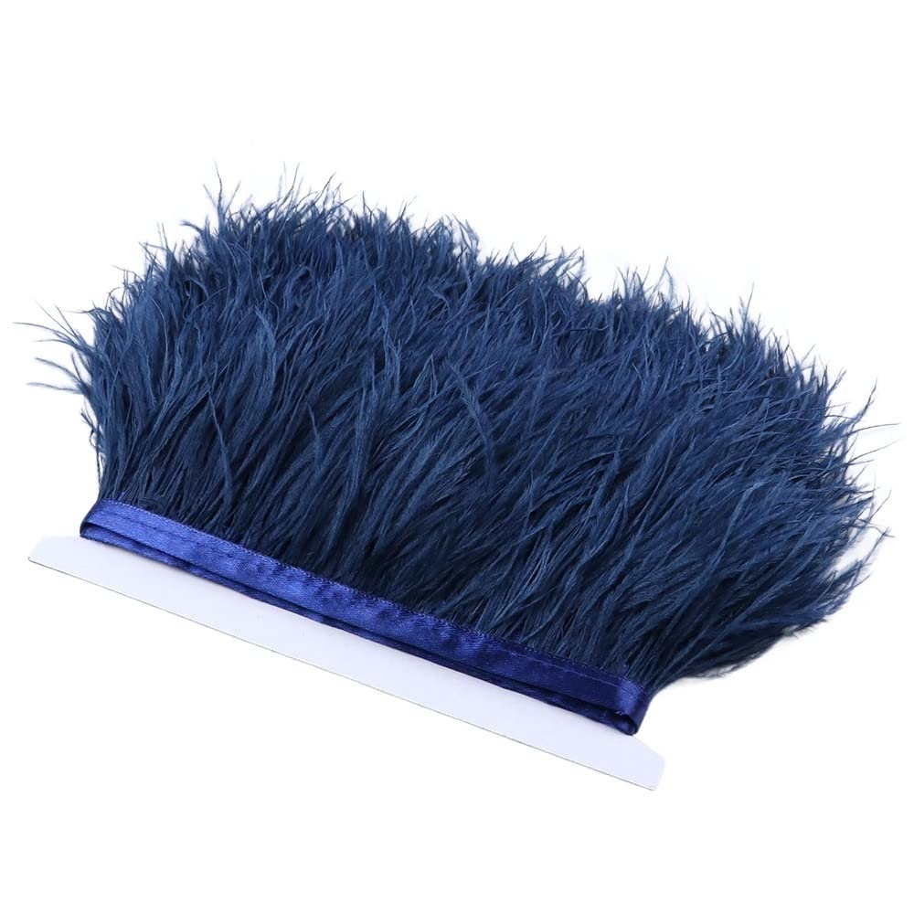 Garnitures de plumes d'autruche véritables bleu marine 5 mètres frange naturelle