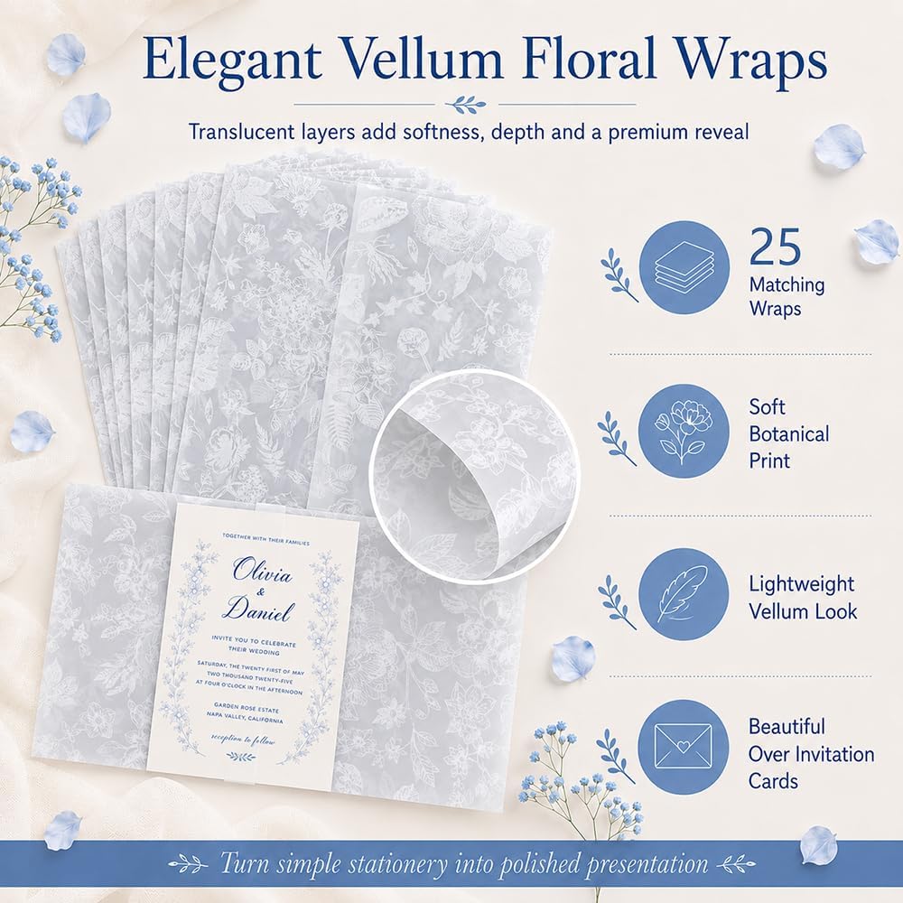 25 Set Wedding Invitation Kit, Magnolia Wedding Invite Accessories Kit