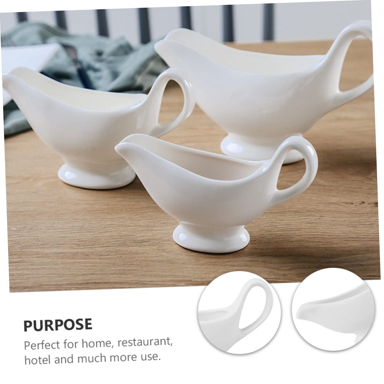 VOSAREA 1Pc Gravy Sauce Boat with Handle Elegant Condiment Jug for Home Kitchen Restaurant Use and Saucier Pitcher for Sauces and Dressings