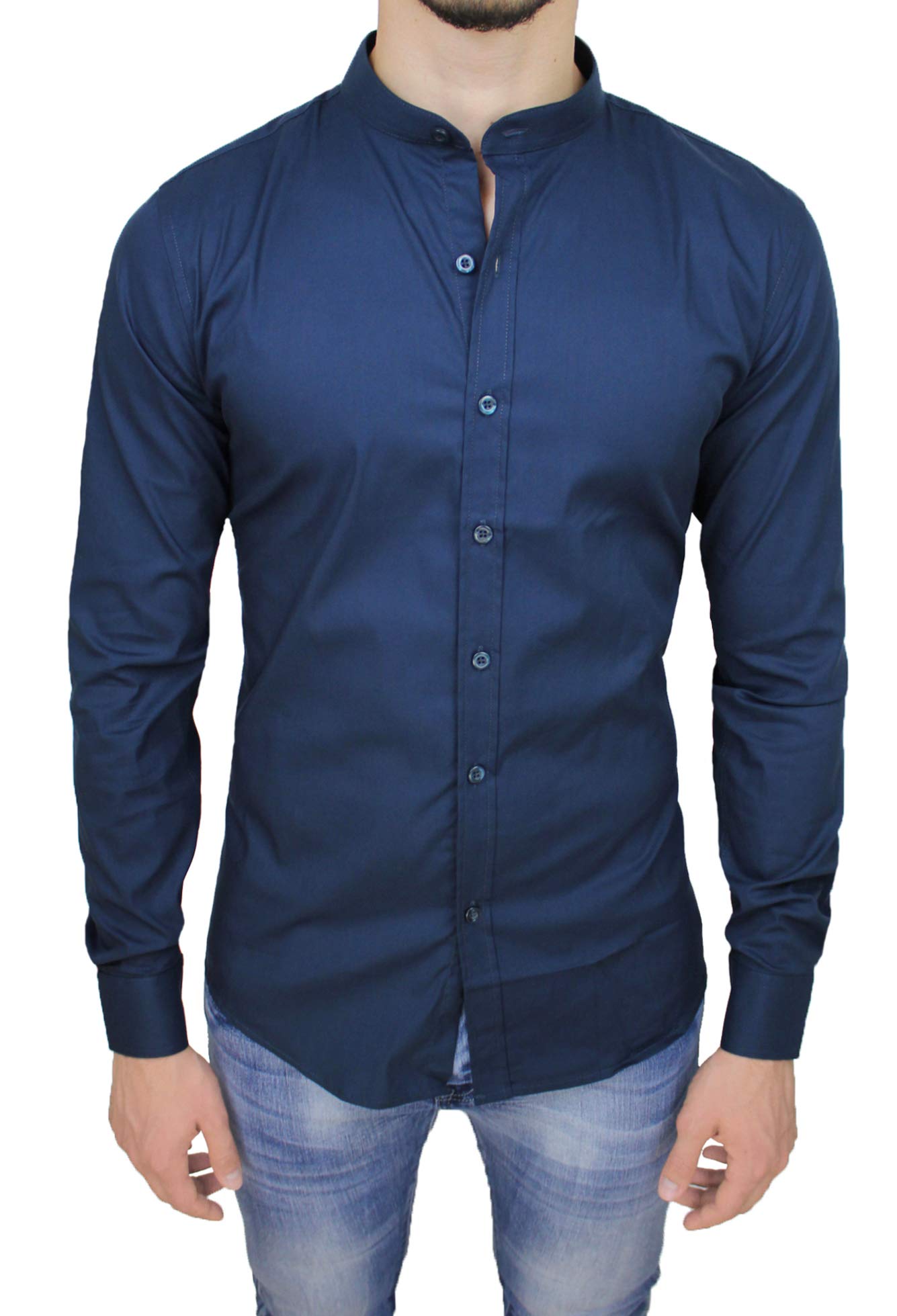 AK collezioni Camicia Uomo Cotone Slim Fit Casual Elegante con Colletto Coreana