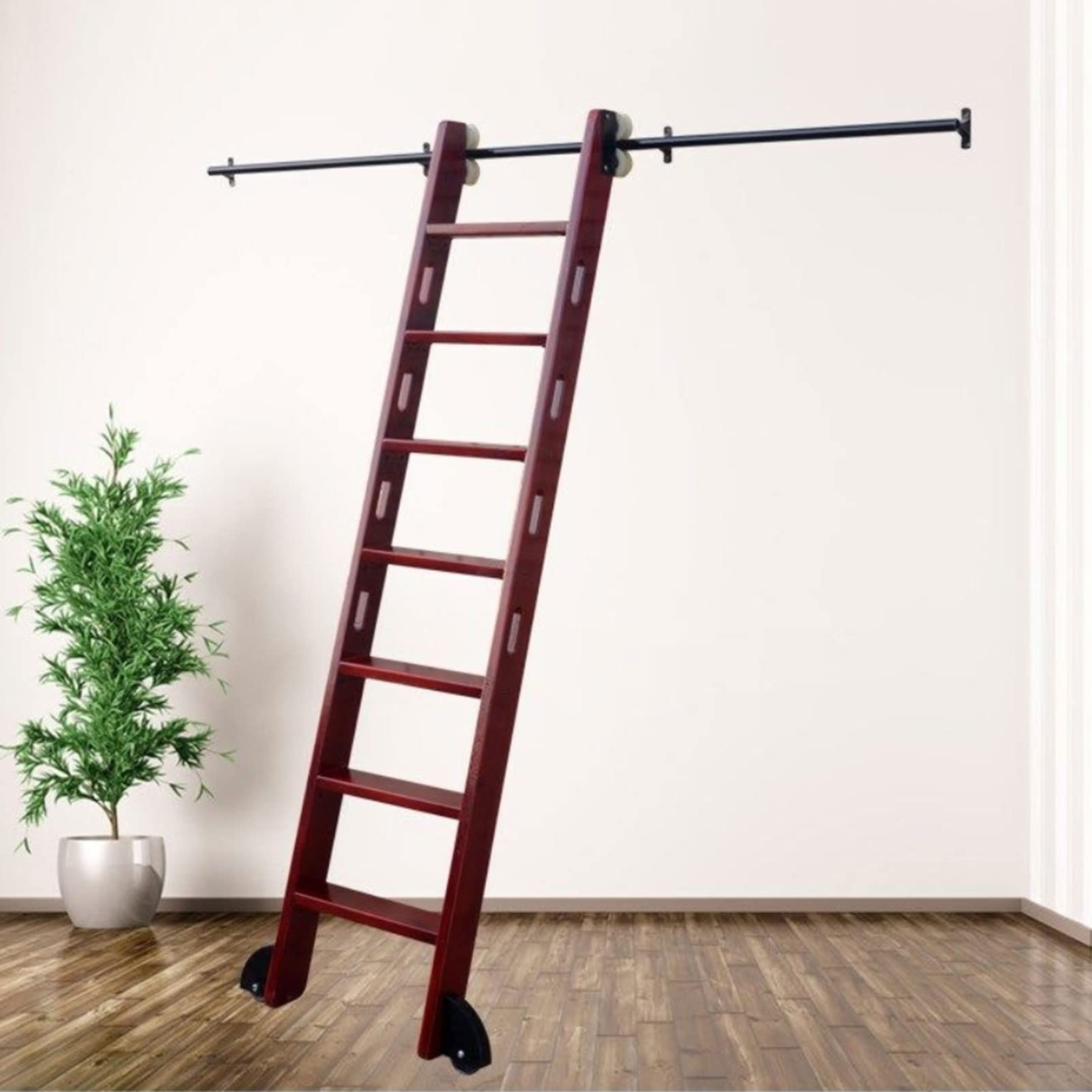 LWJSOCP Rolling Ladder Hardware Library Sliding Ladder Hardware Kit Black Round Track/Rail(No Ladder), with Floor Roller Wheels/3.3Ft/100Cm Track Kit