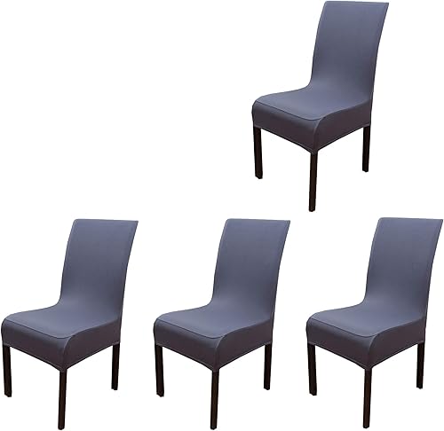 Miniatura 2 de 4 fundas de asiento elásticas y lavables de elastano para sillas de comedor, para todas las estaciones (gris oscuro, 4)