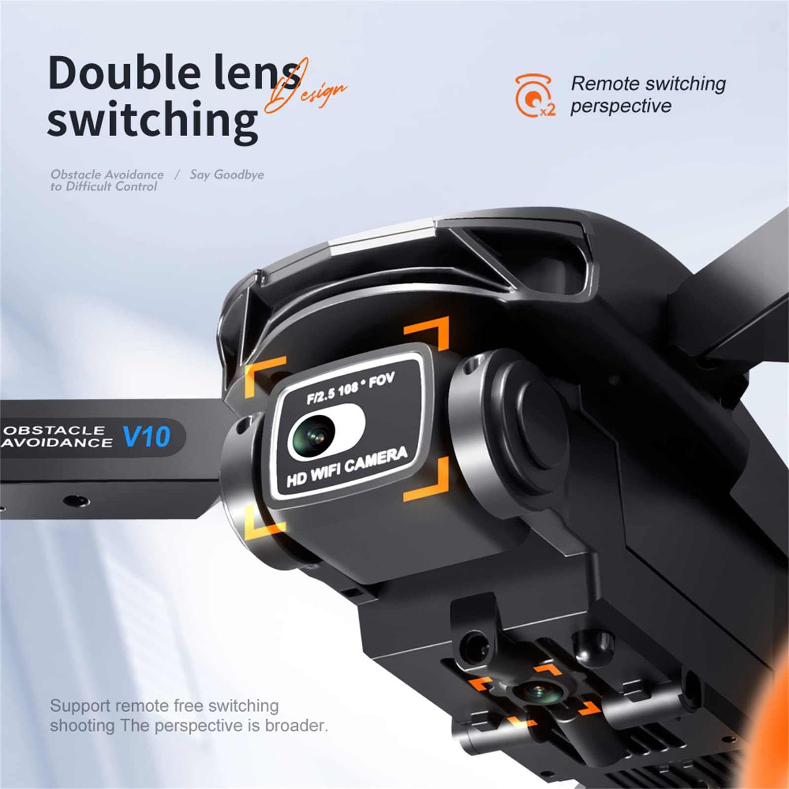 Drone con Fotocamera per Adulti E Bambini, Quadricottero Telecomandato FPV Pieghevole con Gesti Selfie, Mantenimento Dell'altitudine, Avvio con Una Chiave, Flip 3D, 2 Batterie,Arancia