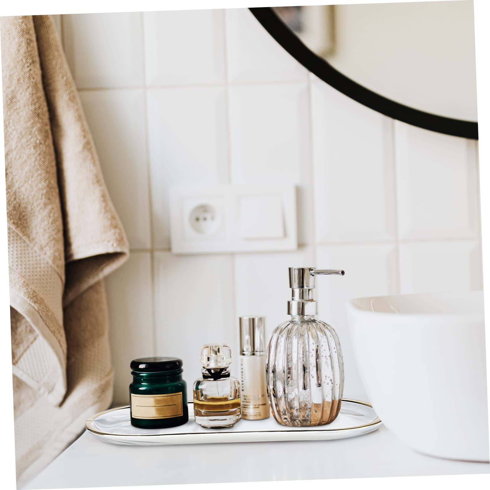Alipis Bandeja de Baño Ovalada Cerámica de Alta Temperatura, de Mármol, 2 Piezas, Diseño Elegante para Perfumes y Velas, Decoración de Baño