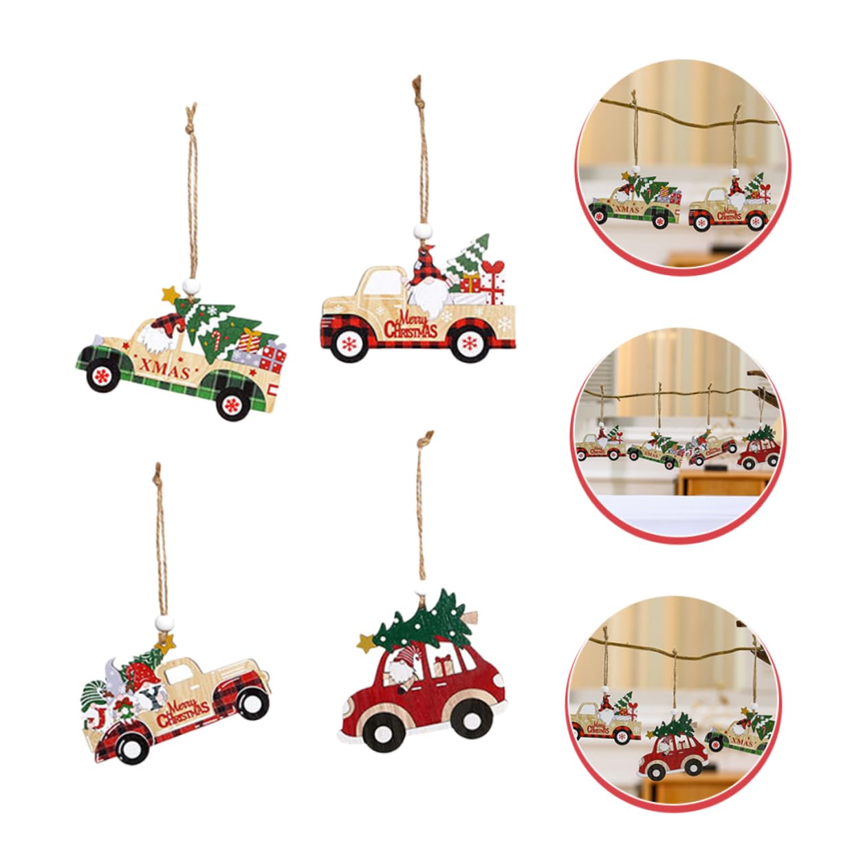 STOBAZA 20piezas Colgantes De Madera Forma De Coche para Decoración De Árbol De Navidad Adorno Navideño y para Puertas Ventanas y