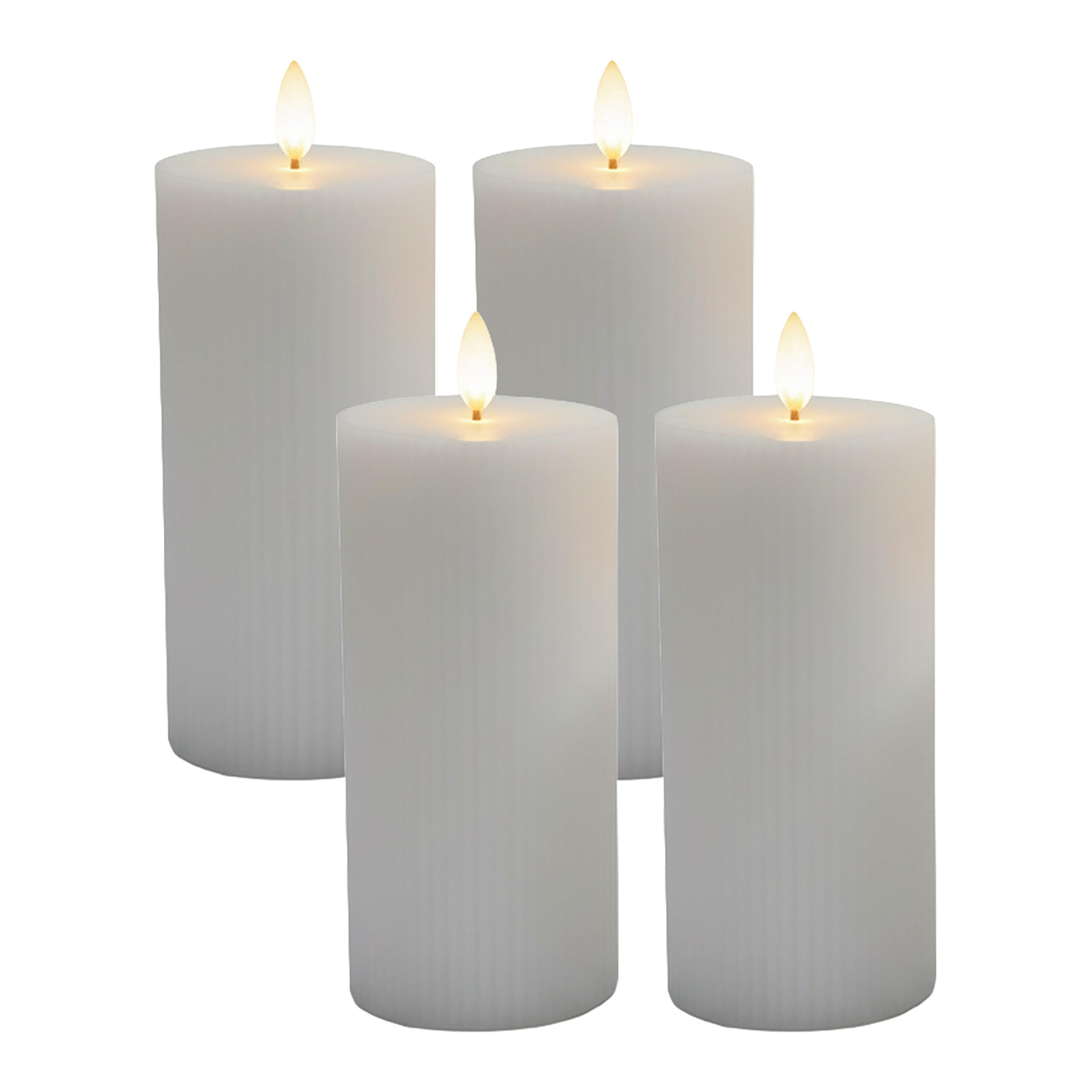 Bougies LED en cire véritable Relaxdays (lot de 4), design rainuré gris clair 18cm