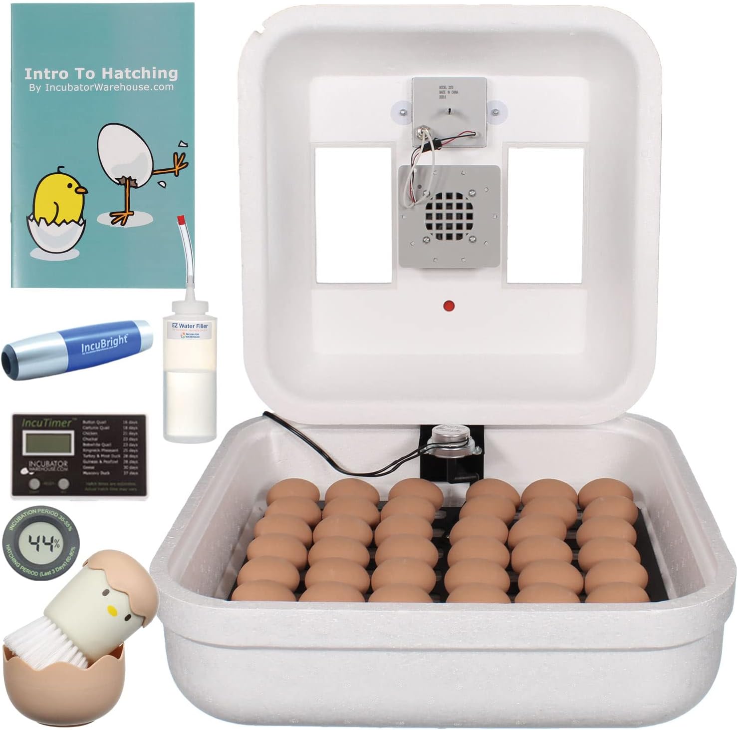 HovaBator 2370 Egg Incubator Deluxe Combo Kit, Electronic Thermostat, Circulating Air Fan, Automatic Egg Turner, Hygrometer for Humidity Measurement, Quail - Goose Hatching Eggs, Poultry