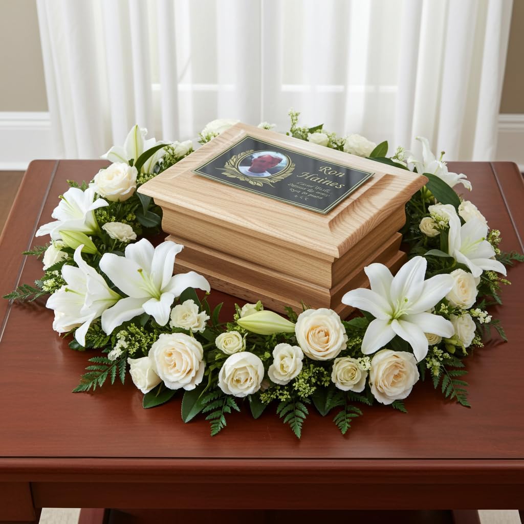 Cremation Urn for Ashes with Personalised Plaque - Ashes Keepsake, Natural Wooden Funeral Urns for ashes, adult or child human or pet urn ash casket. Containers for ashes small medium large ash holder