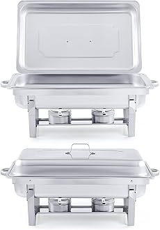 Lightweight Chafing Dish Buffet Set 2 Pack, Rectangle Stainless Steel Food Warmer with Lids Food Pans and Fuel Holders, 9L Buffet Serving Utensils for Restaurant Catering Parties Weddings