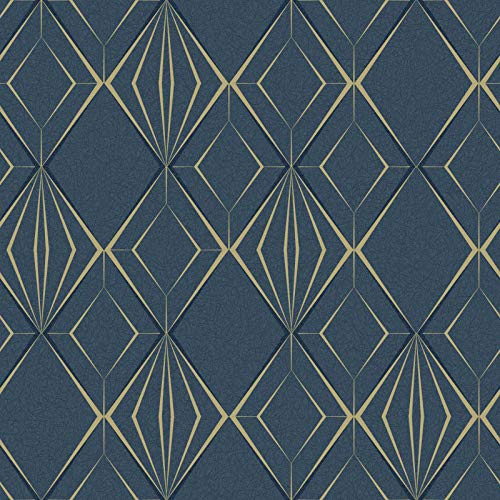 Holden Decor Menali Antares Geo Navy Gold Wallpaper 35901 - Geometric