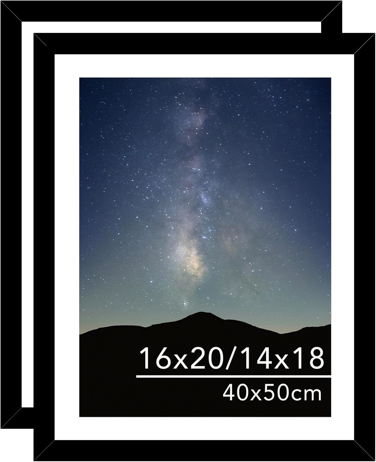 2 Pack 16x20 Picture Frame Black with 14x18 Mat for 40 x 50cm Diamond Art Painting, Display Photo 14x18 with Mat or 16 x 20 Without Mat, Wall Hanging Large Frame with Plexiglass, Black Black 2
