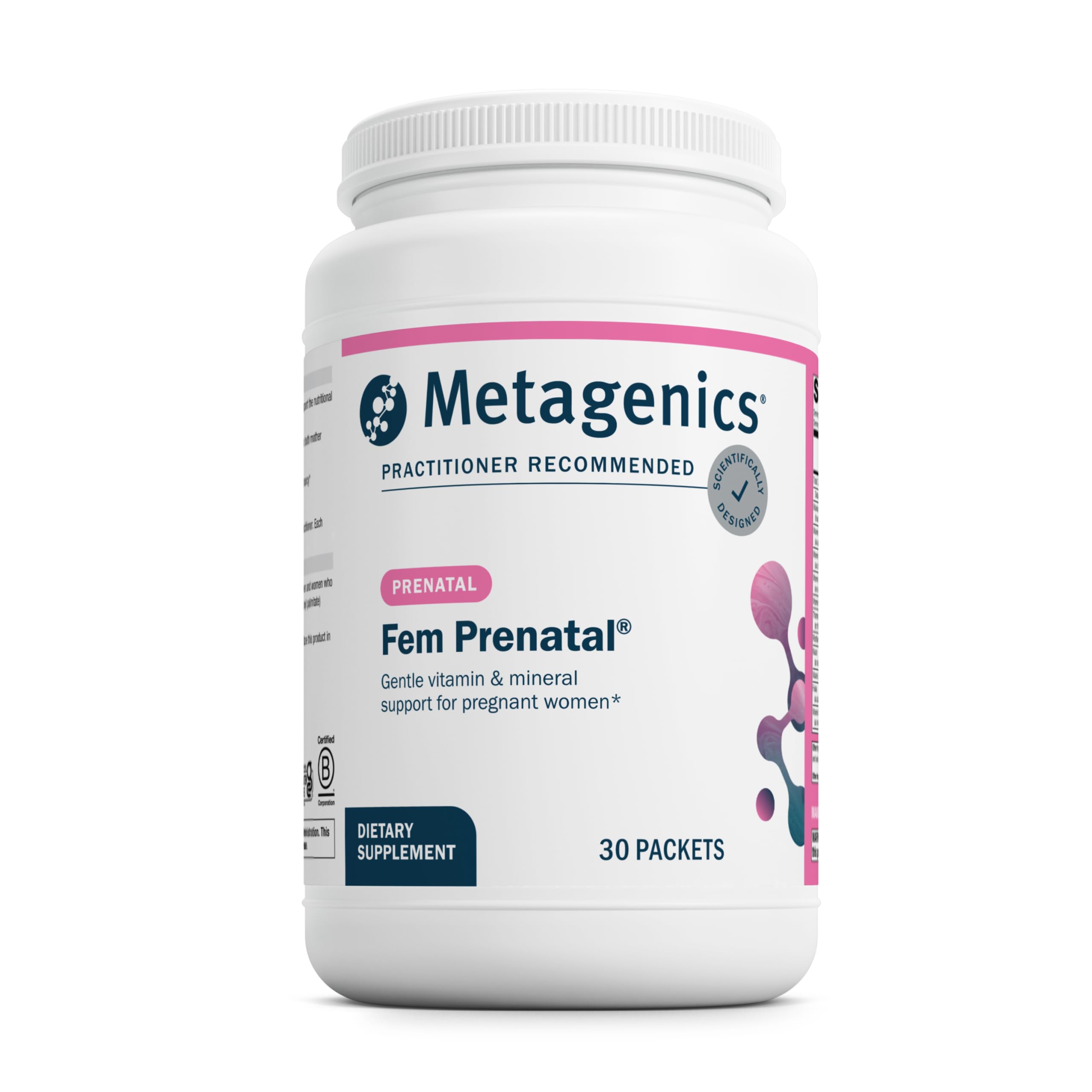 Fem Prenatal - Prenatal Vitamin & Mineral Packs with Folate, Choline, Iron & Biotin - Supports Fetal & Brain Development - Non-GMO, Gluten-Free, Dairy-Free - cGMP Certified - 30 Packets