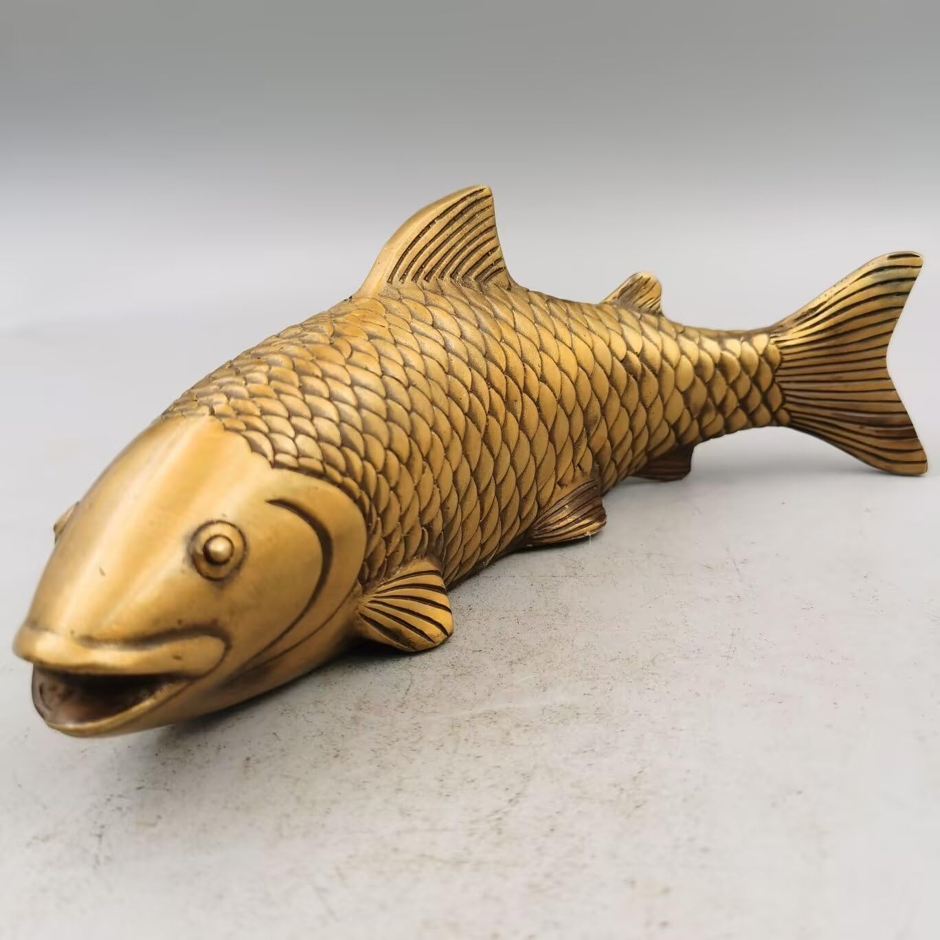 Dytartzx Feng Shui Fish Statue Copper Metal Big carp Auspicious Home Office Decoration