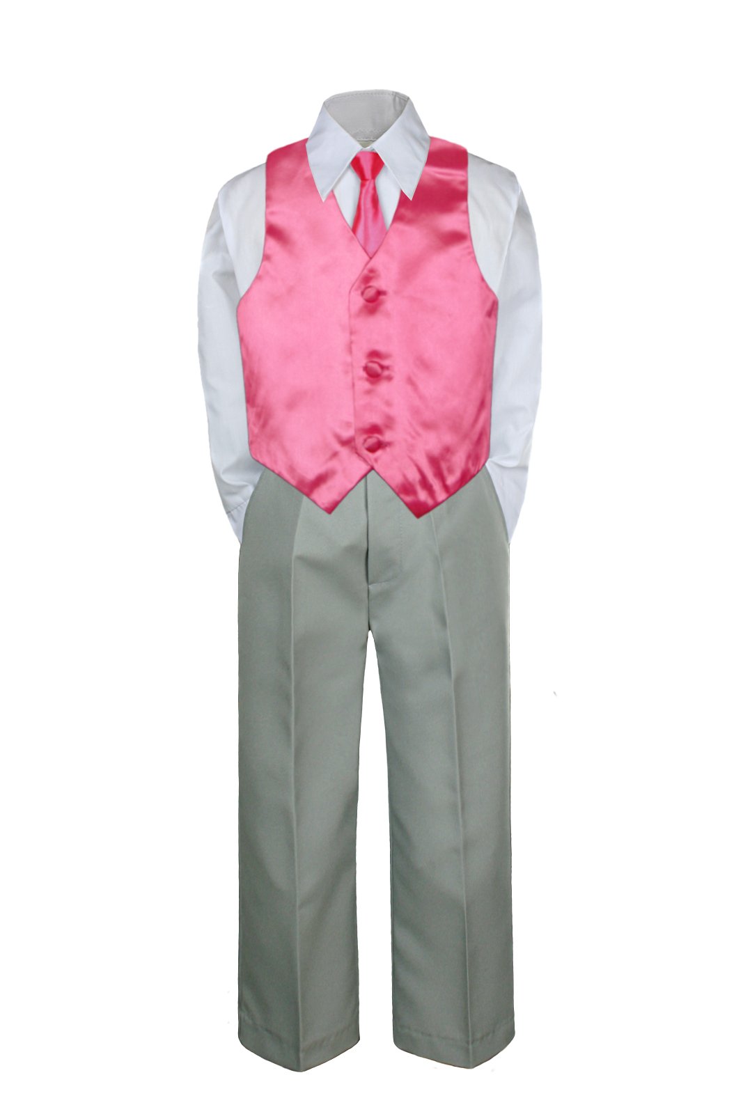 4PC Shirt Gray Pants Vest & Necktie Set Baby Boy Toddler Kid Formal Suit Sm-7