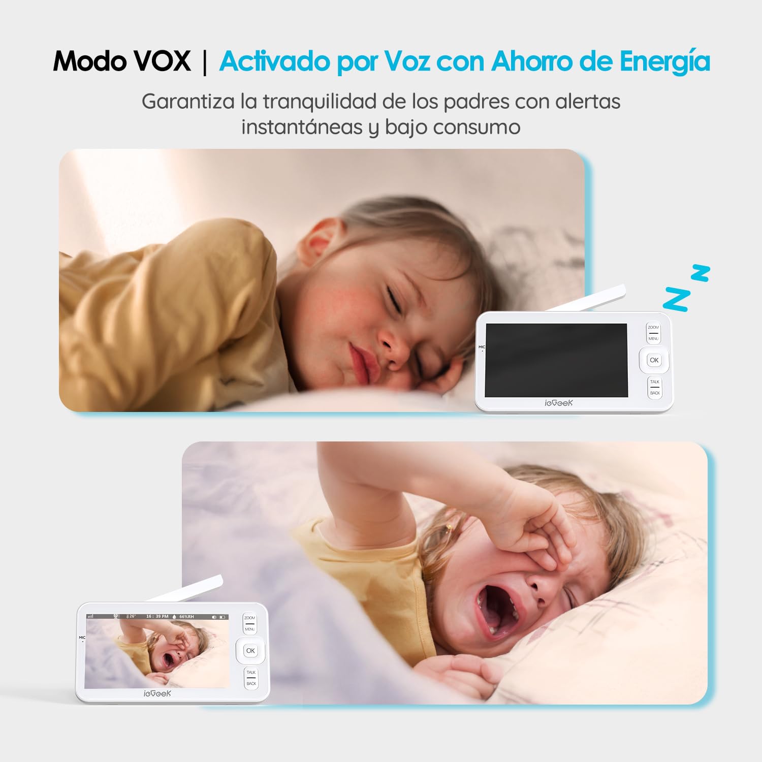 ieGeek Cámara Vigilancia Bebés 1080P con Pantalla 5", Baby Monitor con Vista 360° PTZ, Vigilabebés con App Móvil, Detección Movimiento y Llanto, Audio Bidireccional, Visión Nocturna