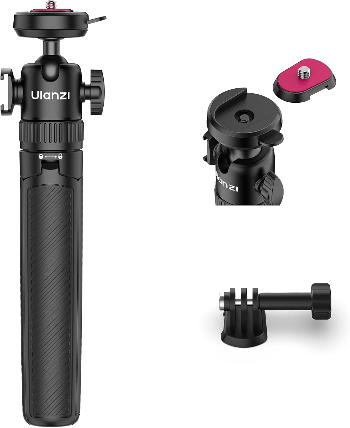 ULANZI MT90 2-in-1 Selfie Stick Tripod with CKA Quick Release, 5-Section Adjustable Aluminum Stand, 360° Ball Head & Cold Shoe for GoPro Hero/DJI Osmo Action/Insta360, Compact Cameras ULANZI MT90 2-in-1 Selfie Stick Tripod with CKA Quick Release, 5-Section Adjustable Aluminum Stand, 360° Ball Head & Cold Shoe for GoPro Hero/DJI Osmo Action/Insta360, Compact Cameras