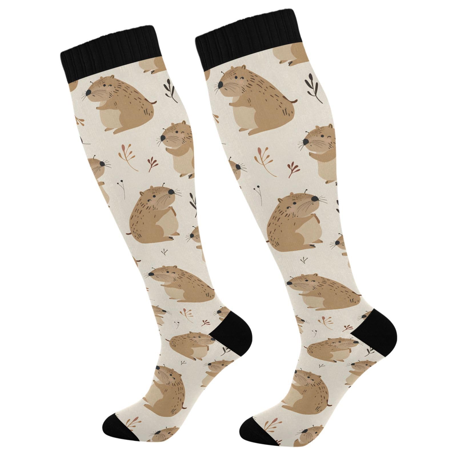 MFTJYO Capybaras Cute Animal Beige Compression Socks for Women Men Circulation Long Knee High Socks for Athletic Sports Running