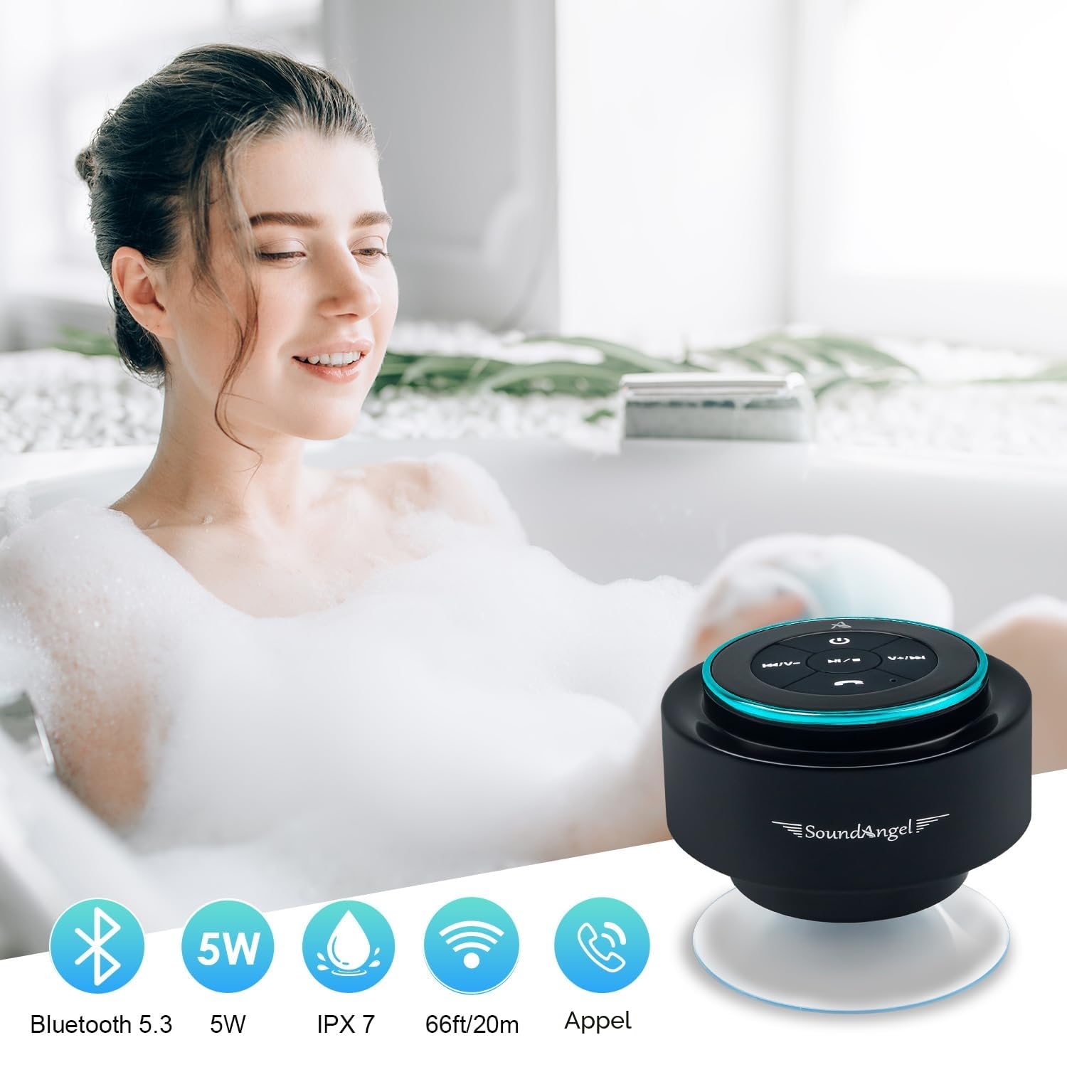 Xleader Mini Enceinte Bluetooth Salle De Bain IPX7 Certified Waterproof Enceinte Portable Bluetooth Speaker avec Micro Et Ventouse pour La Salle De Bain,Cadeaux électroniques pour Homme Femme