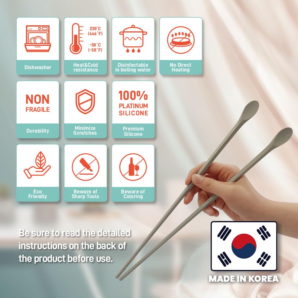 Long Silicone Cooking Chopsticks with Spoon 12 Inch, Grey 2 Pairs — Amazon image 5