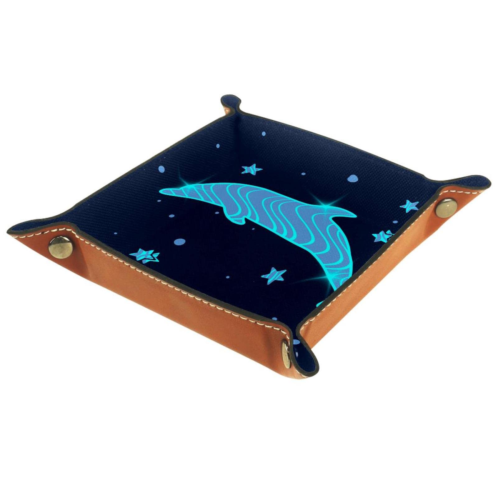 Multicolour Leather Square Jewelry Trays Rolling Dice Games Tray Dolphin Key Coin Candy Storage Box Folding