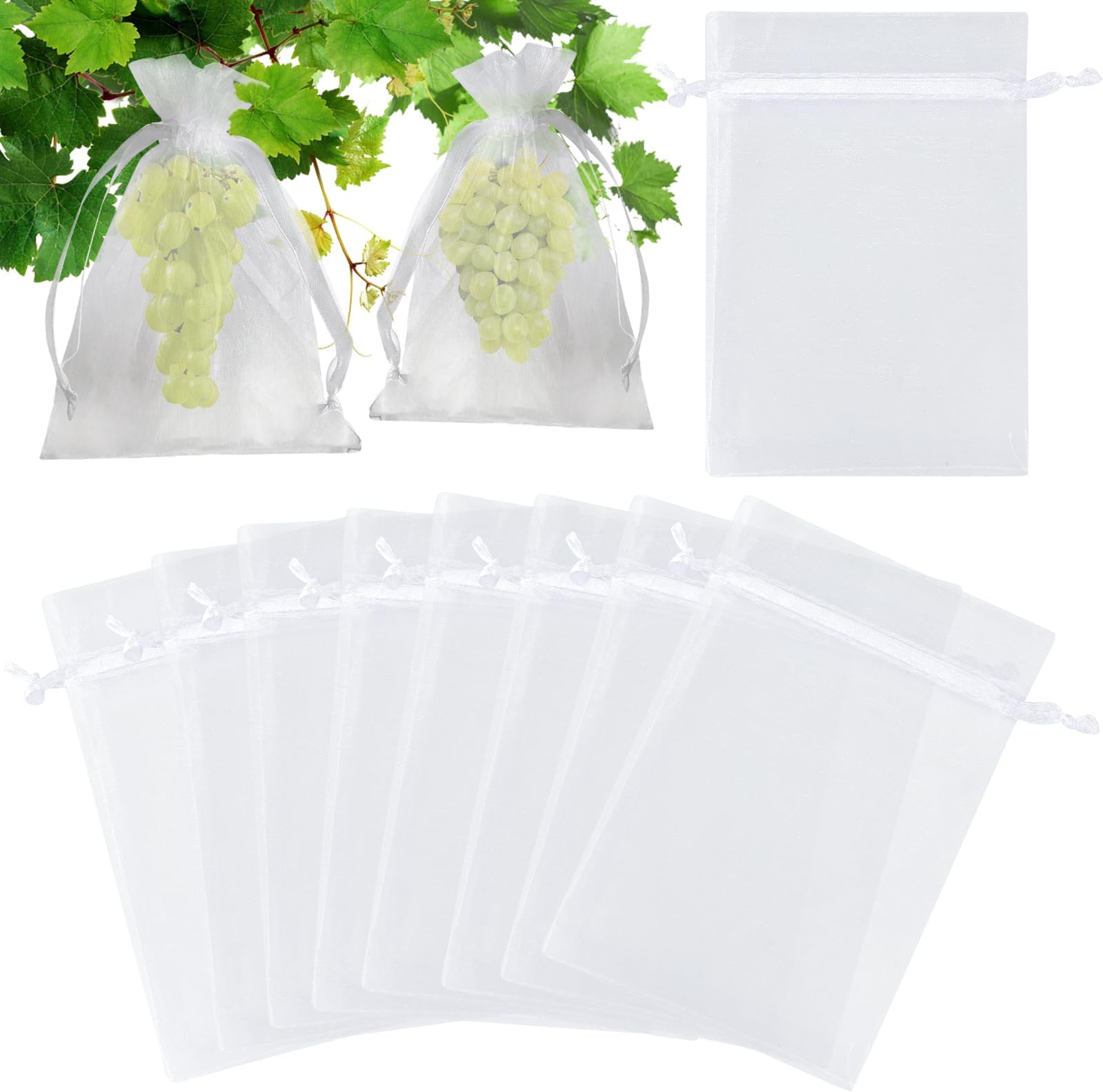 50PCS Fruit Protection Bags - 10 * 15CM Fruit Cover for Fruit Tree Netting Fruit Nets to Protect Fruit Mesh Fruit Bags Organza Bags Green Net Bags for Fruits & Vegetables Reusable(White)