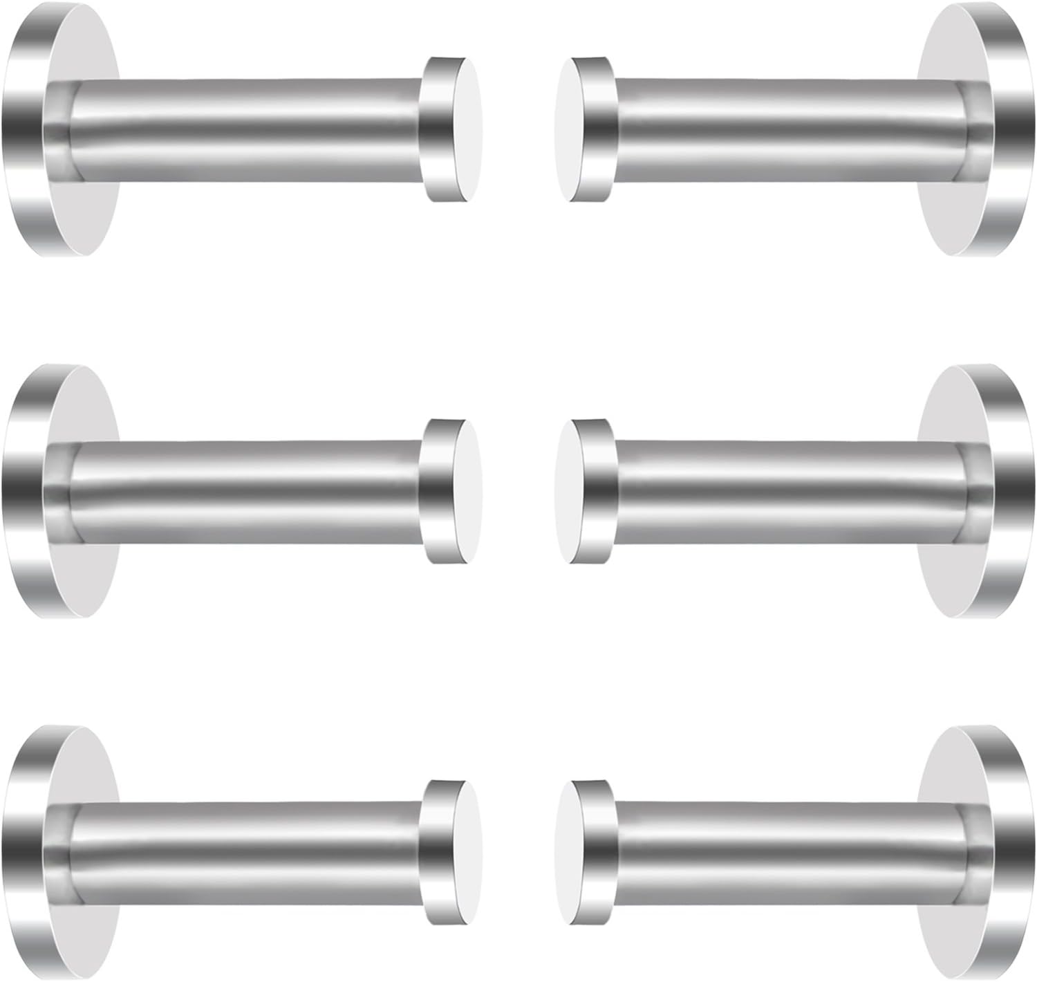 EBOOT 6 Pieces Stainless Steel Wall Mount Robe Hooks Coat Hook Towel Wall Hook (2 Inch, Silver)
