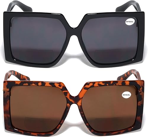 Miniatura 3 de V.W.E. 2 pares de gafas de sol cuadradas de gran tamaño para mujer, BIFOCAL para lectura al aire libre