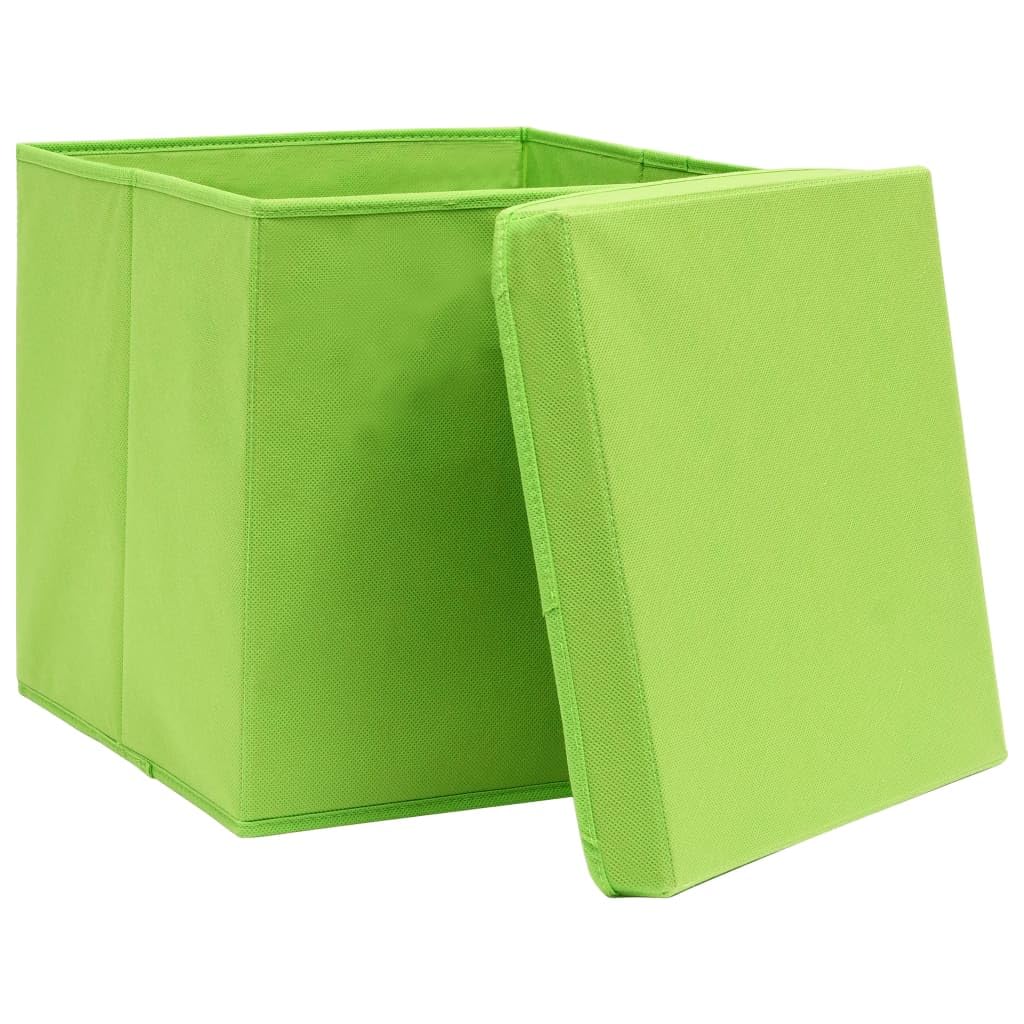 Scatole portaoggetti con coperchio, verde, 32 x 32 x 32 cm, in tessuto non tessuto, pieghevoli, 4 pezzi, per armadio, scaffale, bagno, ufficio, impilabili