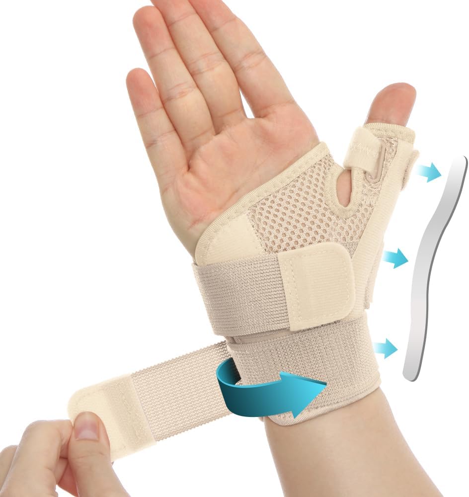 Thumb Splint Brace for Men & Women, Thumb Spica Support for Tendonitis, CMC Joint Repetitive Injuries, Thumb Pain Relief, Thumb Brace for Right & Left Hand - Universal Size,Beige