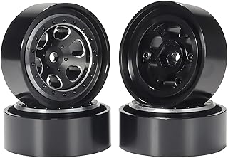 4Pcs Aluminum Alloy 7mm Hex Hub 1.3 Beadlock Wheels Rims for 1/18 RC Crawler TRX4M Axial SCX24 AX24 FCX24 Upgrades (Black)