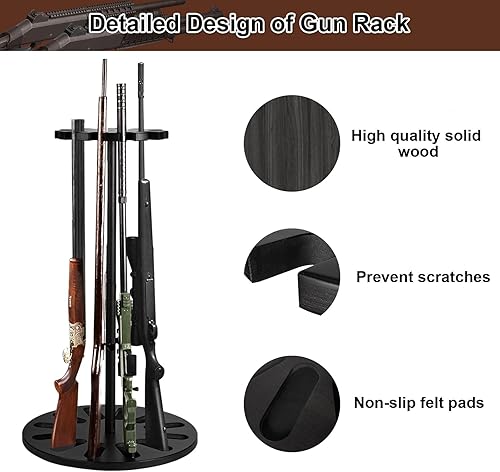 Miniatura 5 de amoard Gun Rack, Heavy Solid Wood Rifle & Shotgun Holder, Up to 12 Gun Capacity Rotary Display Storage with Soft Padding, Gun Safe Organizer Indoor