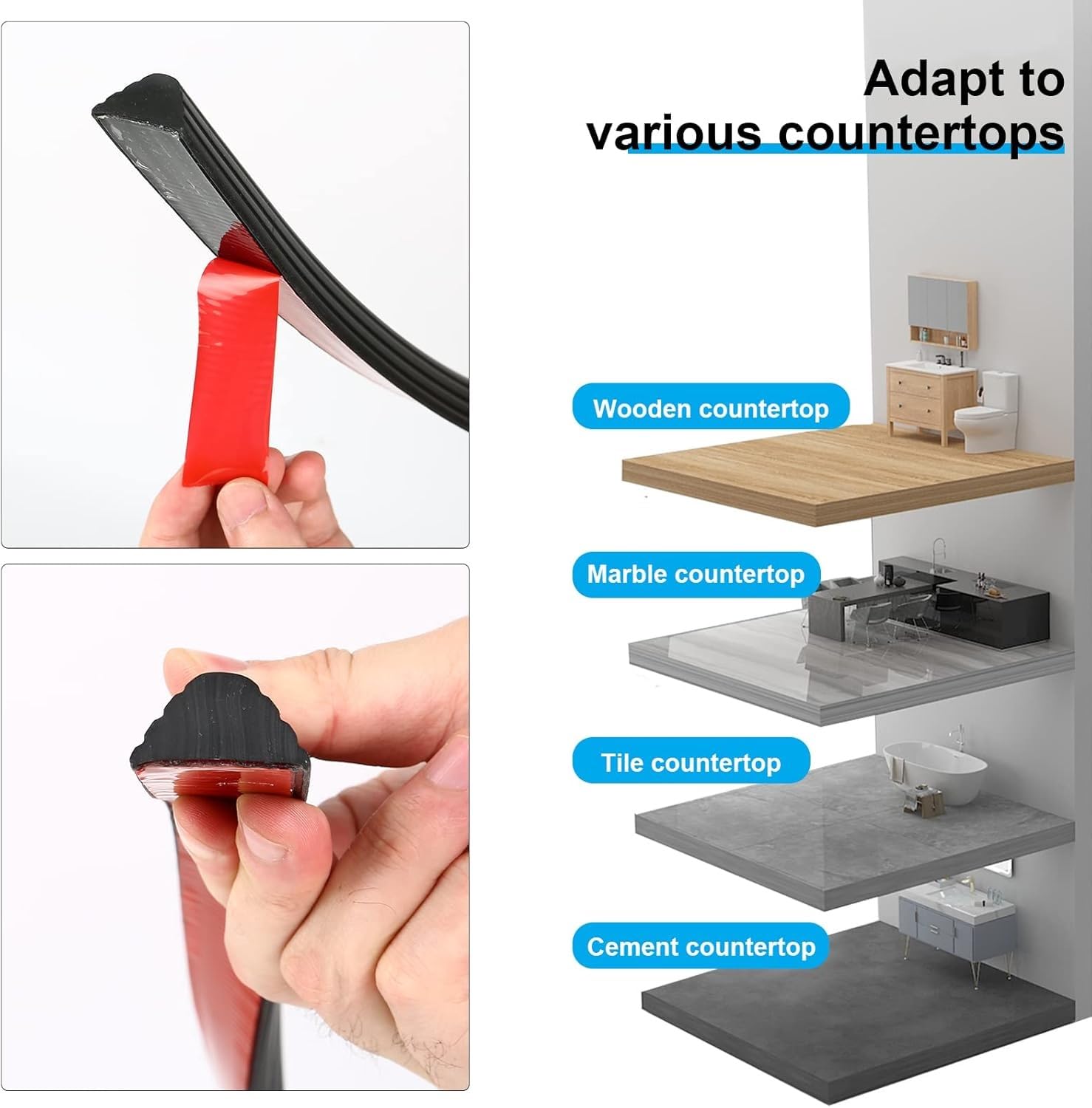 Striscia autoadesiva in silicone per soglia della doccia, 5 m, per bagno e cucina, guarnizione per bordi per ambienti umidi, impermeabile, guarnizione sigillante per piatto doccia (bianco)
