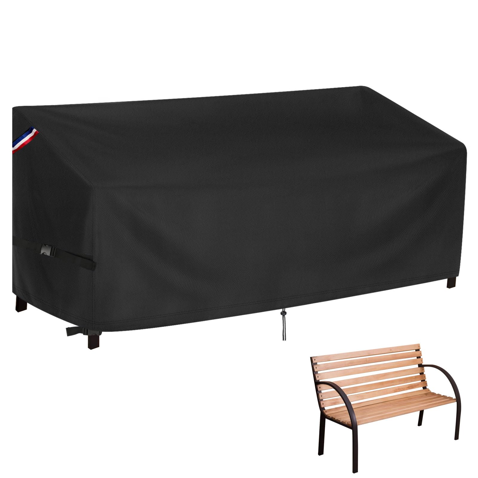Zuppypaw Garden Bench Covers Waterproof, 217 x 95 x 89 cm 500D Heavy Duty 4 Seater Outdoor Bench Cover, Patio Storage Benches Cover Windproof for Loveseats, Chairs, Black