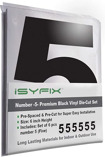 Vista 65 de iSYFIX Calcomanías de vinilo negro número 4 (cuatro) - 6 paquetes de 10 pulgadas autoadhesivas - Calcomanía troquelada y preespaciada para buzón, 4