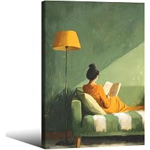 HYFBH Large Woman Reading Book Wall Art Modern Green and Orange Painting Poster Suitable for Living Room Bedroom and Office Wall Decor 24 x 36 Inch It is Ready to be Hung