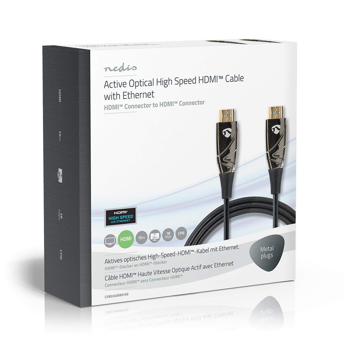 NEDIS Cavo HDMI ad alta velocità con Ethernet, AOC, connettore HDMI-HDMI, nero, 15 m