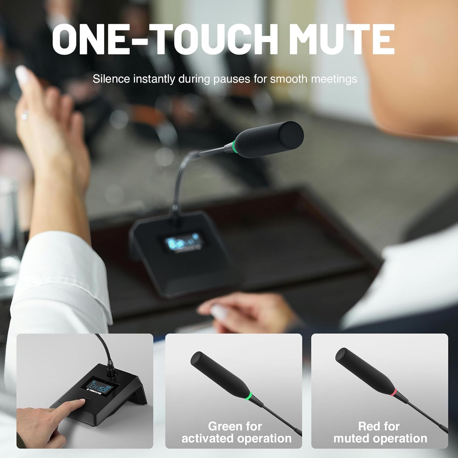 Phenyx Pro 8-Channel Wireless Conference Microphone System, Wireless Podium Microphone with 8x25 UHF Frequencies, Auto Scan, 8 Gooseneck Mics for Lecture, Church, Conference, Public Speaking (PTC-8)