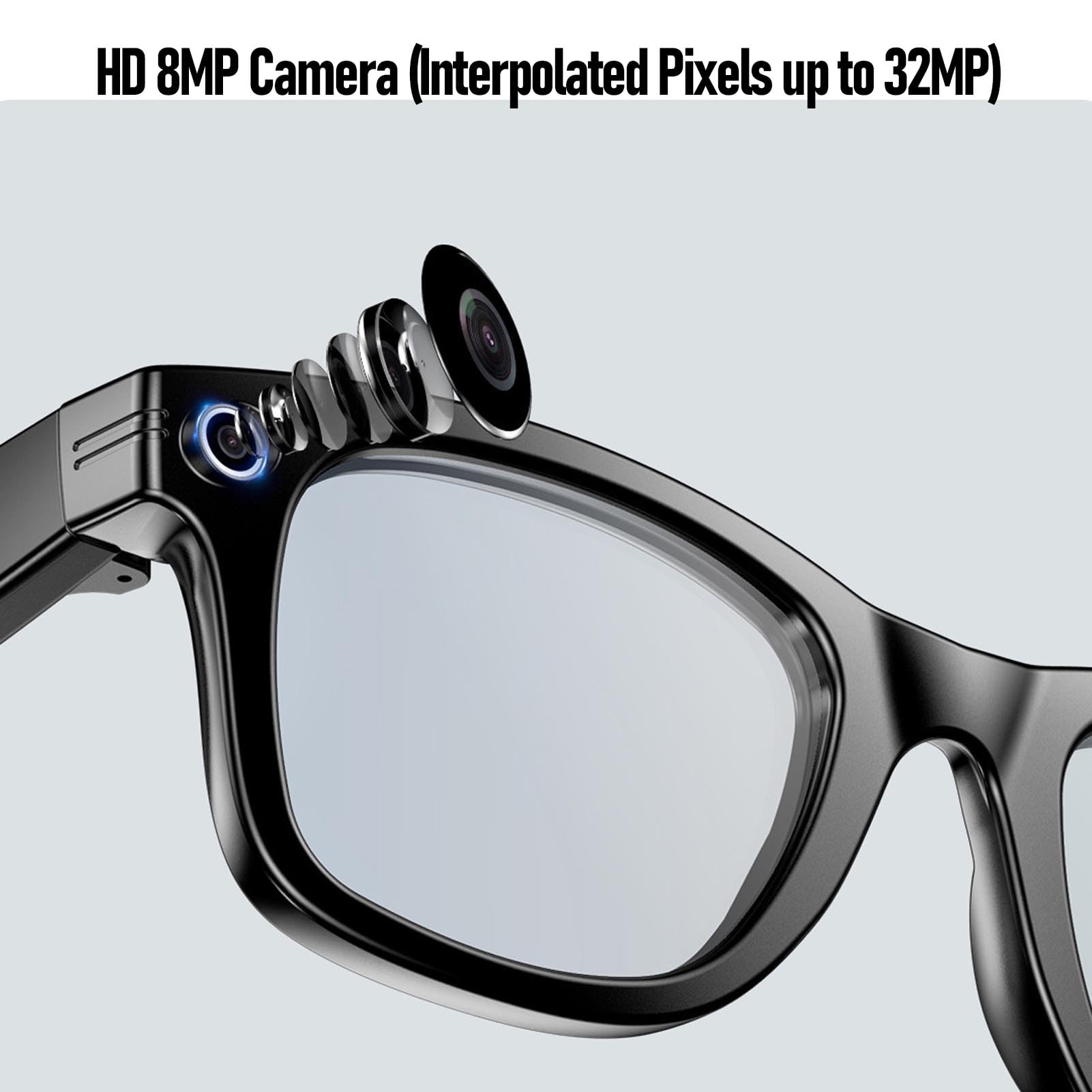 Denash Gafas Inteligentes de IA con Cámara, Gafas de Grabación de Video 4k Portátiles, Traducción en Tiempo Real Gafas Inteligentes Bluetooth para Viajar, Al Aire Libre