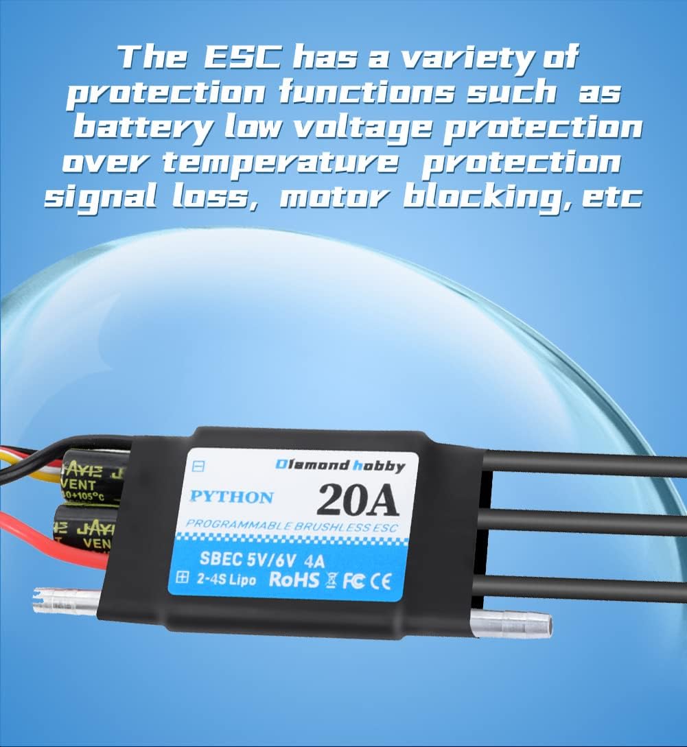 FLYCOLOR Python-ESC 20A with text describing protection features