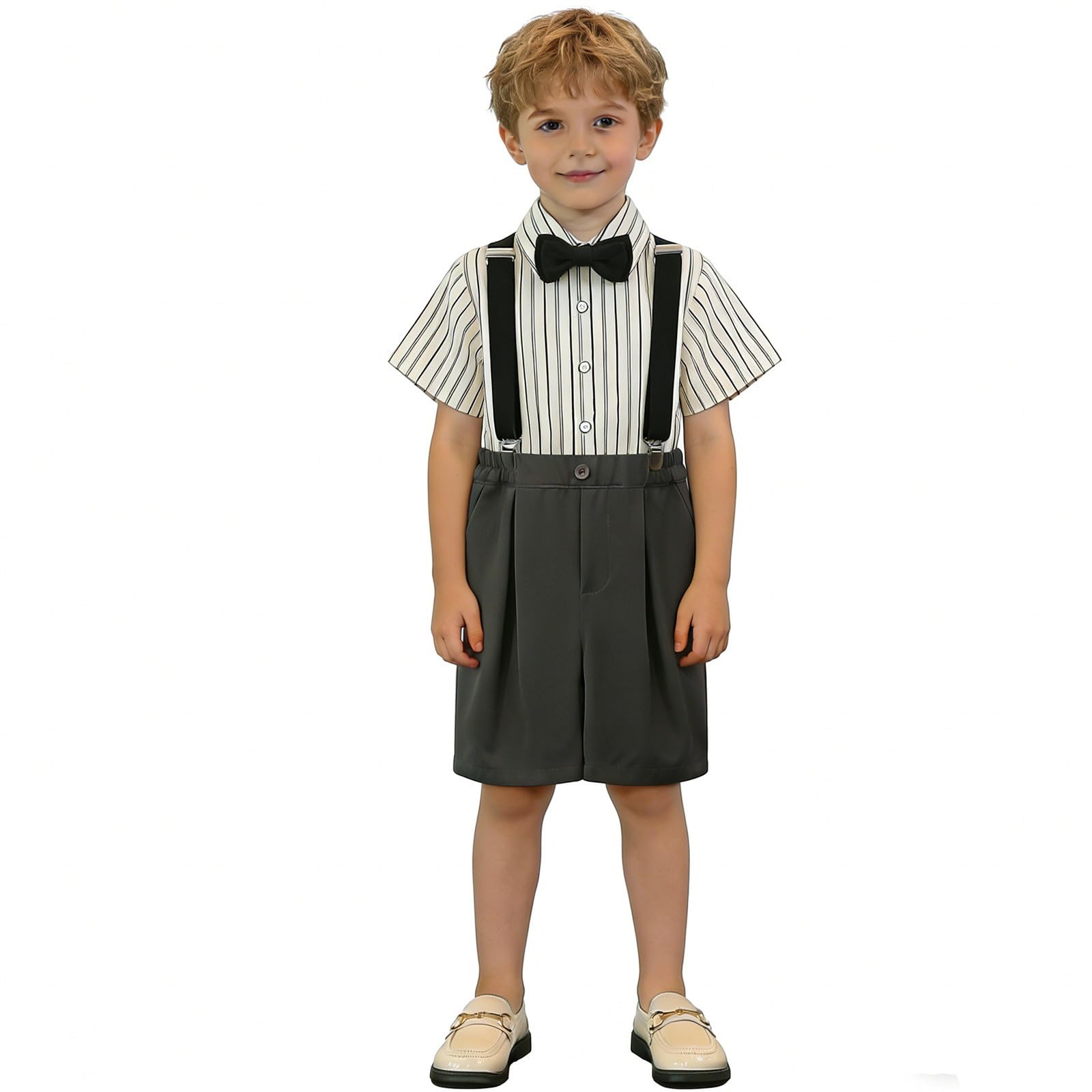 Ensemble Garçon, Chemise à manches courtes pour garçon avec bretelles, tenue d'été habillée pour tout-petit, spectacle, spectacle, tenue scolaire